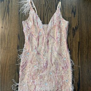 Bella Barnett Sequin and Feather Embellished Dress